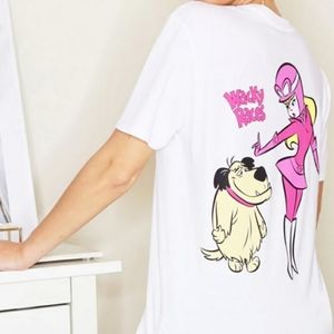 PrettyLittleThing White Tee with Pink Cartoon Back Print